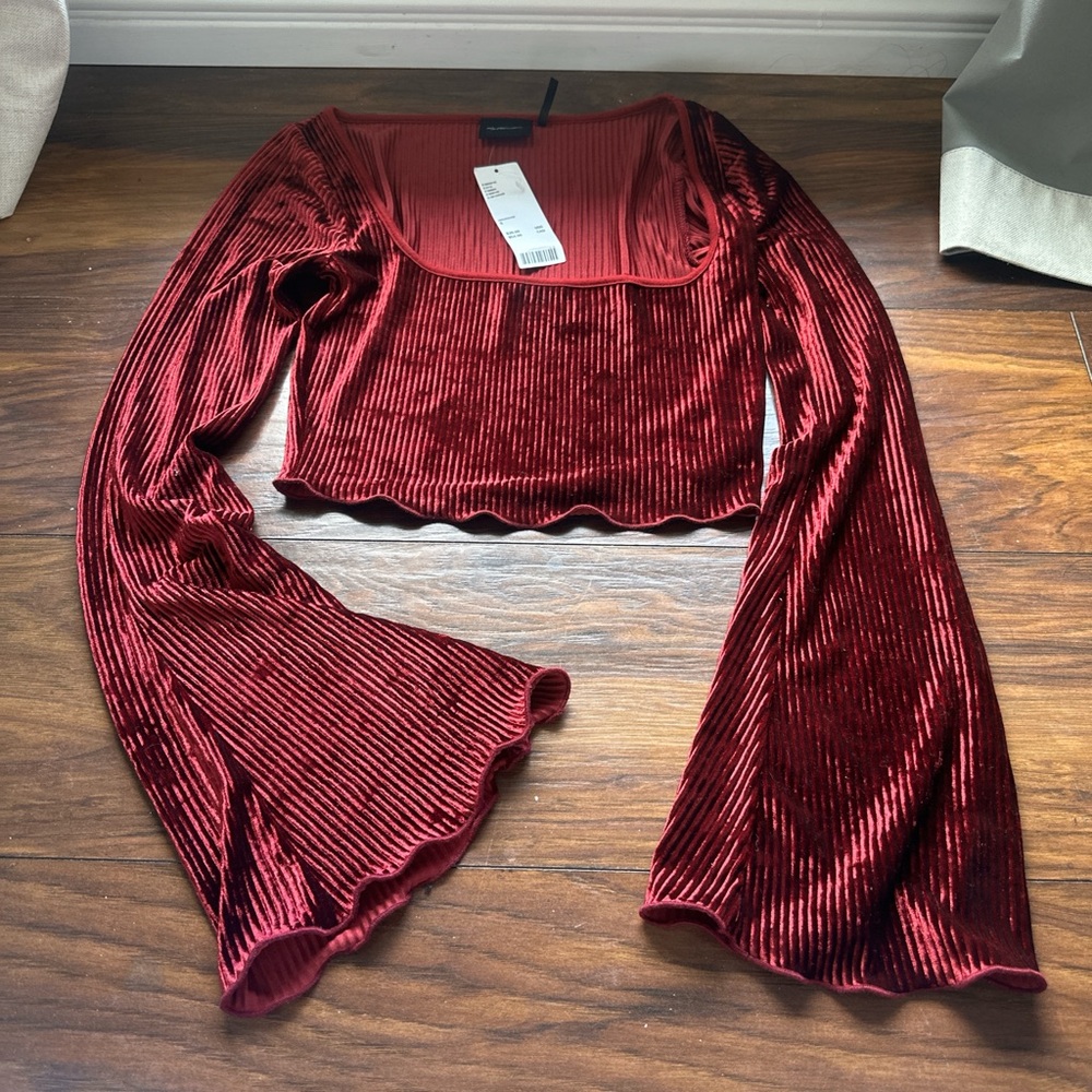 Urban Outfitters Burgundy Velvet Crop Top